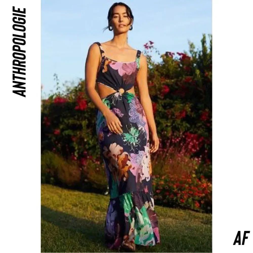 ANTHROPOLOGIE MAEVE CUT-OUT VIBRANT FLORAL MAXI DRESS NWT LARGE